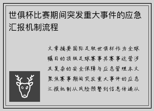 世俱杯比赛期间突发重大事件的应急汇报机制流程